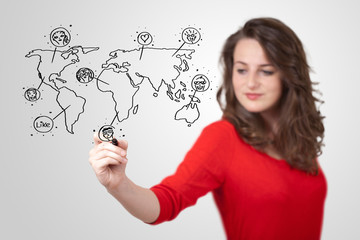 Young woman drawing a social map on whiteboard