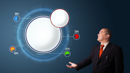 businessman presenting abstract modern pie chart with copy space