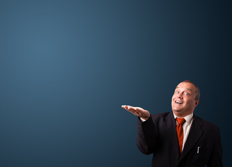 funny businessman gesturing with copy space