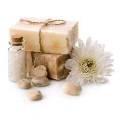 Soap with flower on white background