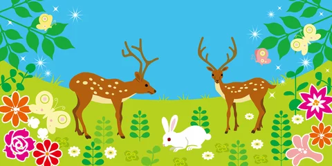 Stof per meter Schattige dieren in het voorjaarsveld © sayuri_k