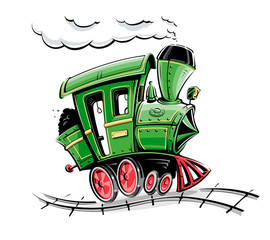 green retro cartoon locomotive vector illustration isolated on