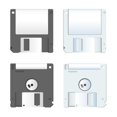 Front and back diskettes on white background. Vector design. 