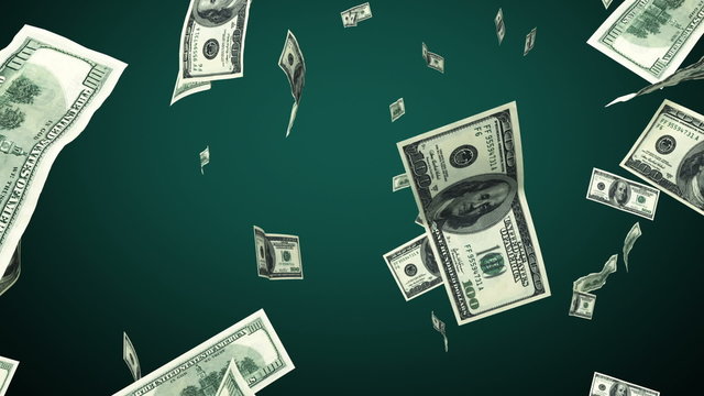 100 Dollar bills flying up in looped animation. Alpha mask.