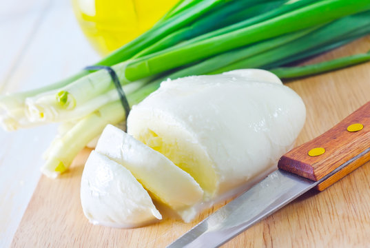 fresh mozzarella on the wooden board