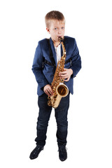 Naklejka premium Young boy playing the sax