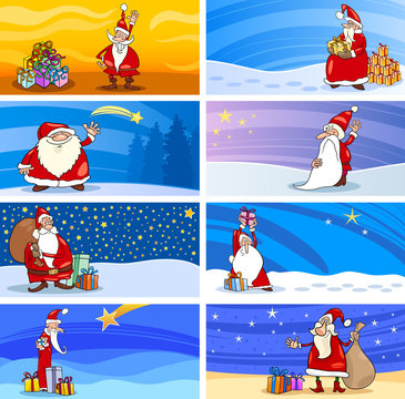 Cartoon Greeting Cards with Santa Claus