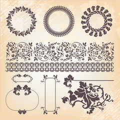 collection of vintage floral pattern design elements