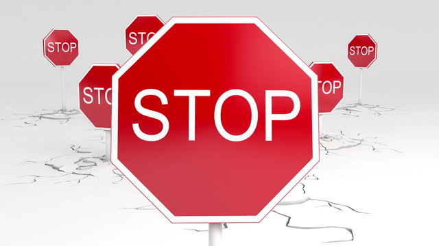 Caution! Stop sign animation. Two versions - depth of field