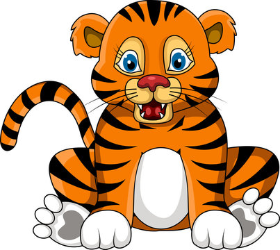 cute young tiger cartoon expression