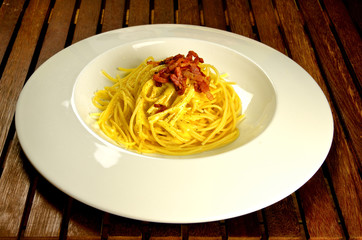 Traditional italian plate, spaghetti alla carbonara