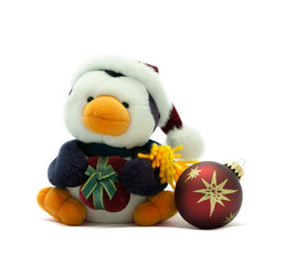 Penguin with Santa hat,present and bauble