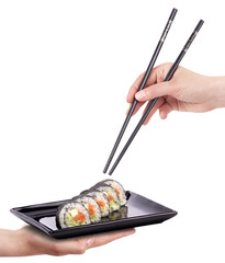 Sushi - Roll  with chopsticks isolated