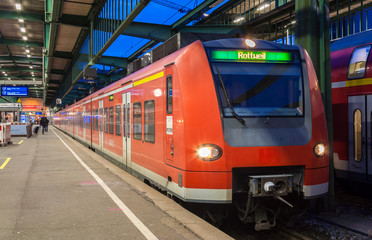 Suburban electric train at Stuttgart railway station. Germany