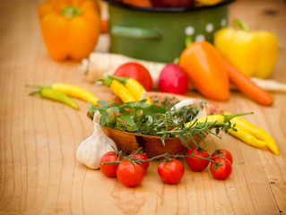 Cherry tomatoes, spices and herbs