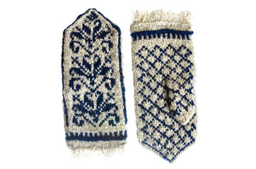 The woolen mittens  it is isolated on white