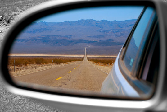 Death Valley on car mirror