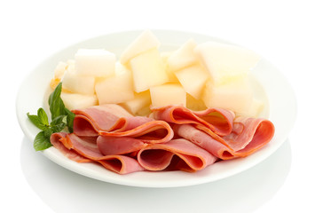 parma ham and melon, isolated on white