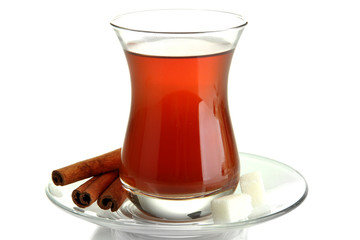 glass of Turkish tea, isolated on white