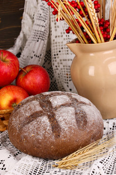 Rye bread on autumn composition background