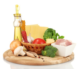 Lasagna ingredients isolated on white