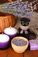 Obraz na płótnie Canvas Lavender flowers and jar