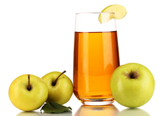 Useful apple juice with apples around isolated on white