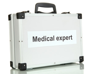 Silvery diplomat (suitcase) isolated on white