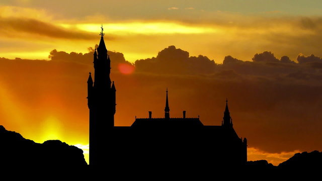 Nederland Peace palace Hague sunrise