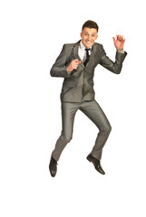 Jumping happy business man