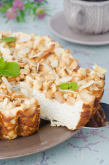 Cottage cheese pie with apples and cut piece