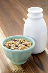 Delicious and healthy muesli with fresh milk