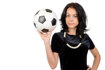 Sexy brunette with a soccer ball