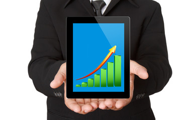 Hands with Business graph in tablet computer