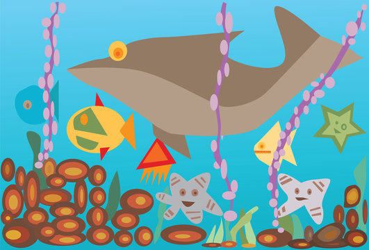 Vector illustration undersea with fishes