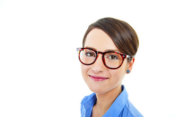 Obraz premium Business woman on white background with blue shirt
