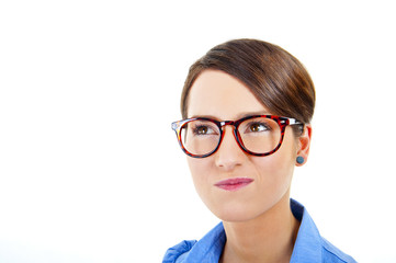 Business woman on white background with blue shirt