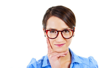 Fototapeta premium Business woman on white background with blue shirt