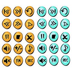 Set of round media player buttons. (vector)