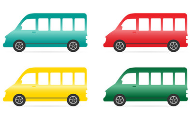 set of isolated colorful minibus on white background