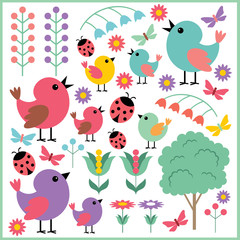 Scrapbook elements with birds and insects