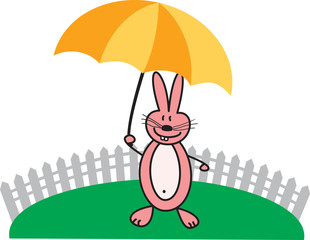 Pink rabbit with umbrella