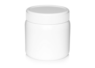 White medical container on white background.