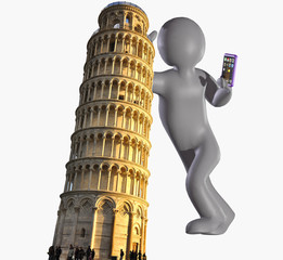3d men and leaning tower and the baptistery in Pisa