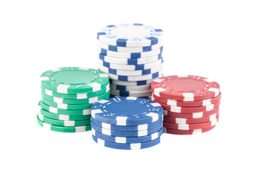 Four stacks of poker chips
