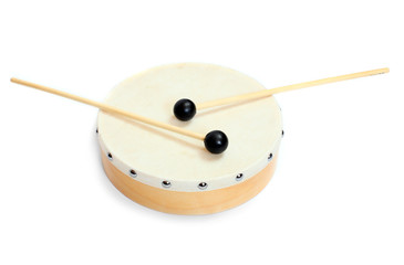 Wooden drum on a white background.
