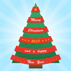 Christmas tree with red ribbons. Vector illustration.