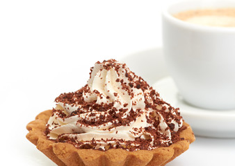 chocolate cake with a cup of coffee