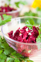 finely grated boiled beets and mayonnaise