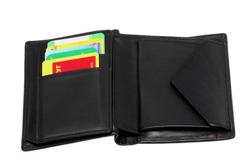 Black leather wallet with credit cards